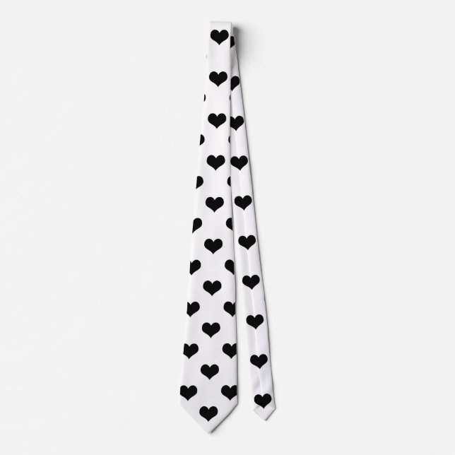 Cravate Blanc Black Love Heart Motif Design (Devant)