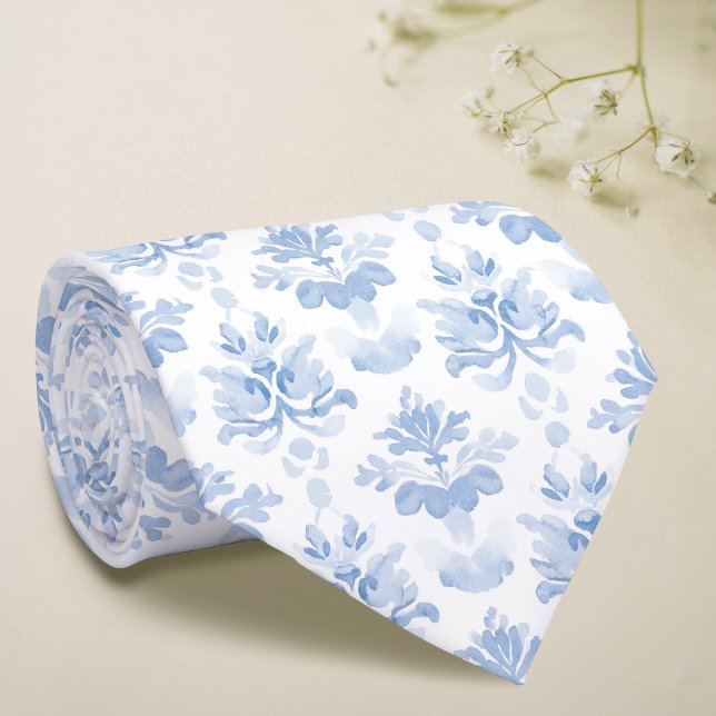 Cravate blanc bleu aquarelle (Créateur téléchargé)