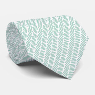Cravate Blanc Chic Vert Verre de Mer Abstrait Chevron