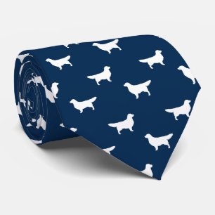Cravate Blanc Golden Retriever Silhouettes Motif Bleu