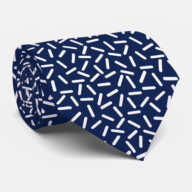 Cravate Blanc moderne & bleu marine  (Roulé)
