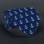 Cravate Blanc nautique de la marine | de motif d'Ancre<br><div class="desc">Une cravate foncée unique de marine comportant une marine élégante et un motif blanc d'ancre.</div>
