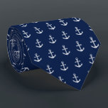 Cravate Blanc nautique de la marine | de motif d'Ancre<br><div class="desc">Une cravate foncée unique de marine comportant une marine élégante et un motif blanc d'ancre.</div>