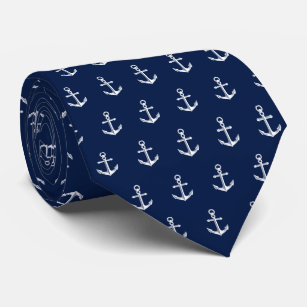 Cravate Blanc nautique de la marine   de motif d'Ancre