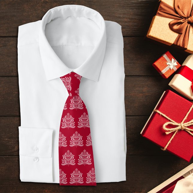 Cravate Blanc sur arbre de Noël scandinave rouge (Créateur téléchargé)