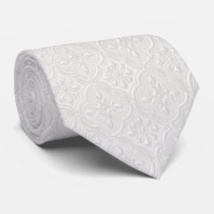 Cravate Blanc sur motif floral blanc