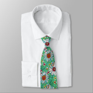 Cravate Blanc Vert Jaune Orange Rouge Fleurs Faisy