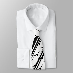 Cravate Blancs Noir Oiseaux Silhouette Motif