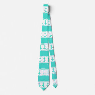 Cravate Blancs turquoise Ancre nautique
