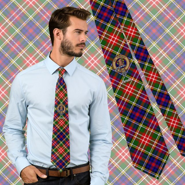 Cravate Blason de Clan Christie sur tartan (Créateur téléchargé)