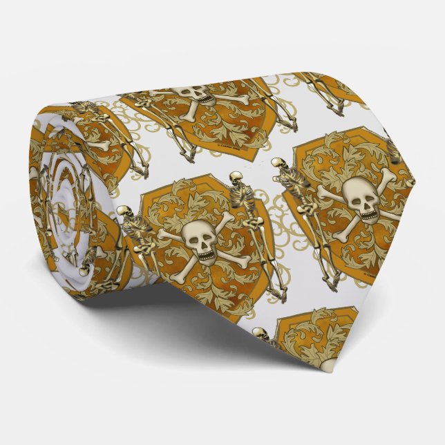 Cravate Blason de famille Bouclier de crâne de pirate nom  (Roulé)