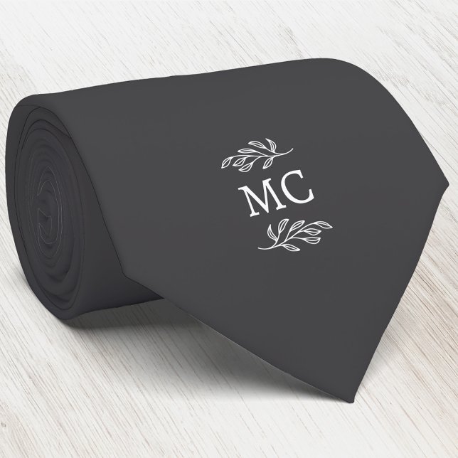 Cravate Blason d'initiales de monogramme Feuille botanique (Simple botanical leaf monogram initials personalized crest neck tie)