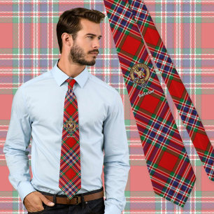 Cravate Blason du clan MacFarlane sur tartan rouge