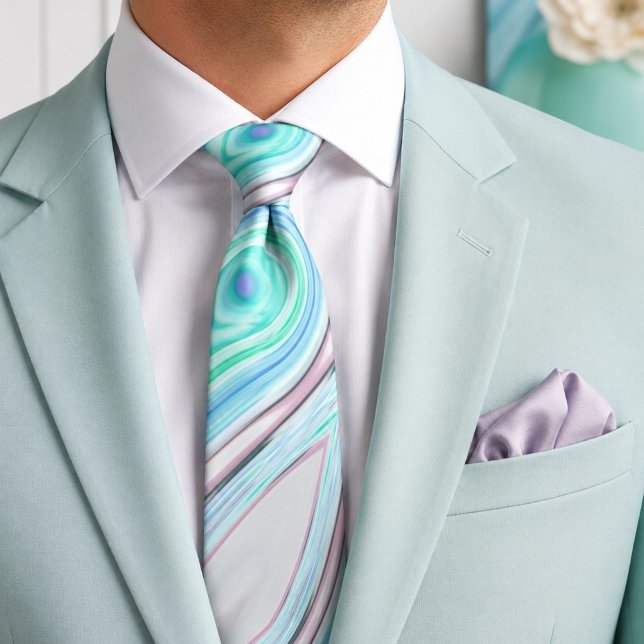 Cravate bleu aqua vert menthe lilas violet pastel arc-en-c (aqua blue mint green lilac purple pastel rainbow neck tie)