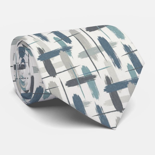 Cravate Bleu Ardoise Faux Soie | Style Designer Abstrait (Roulé)