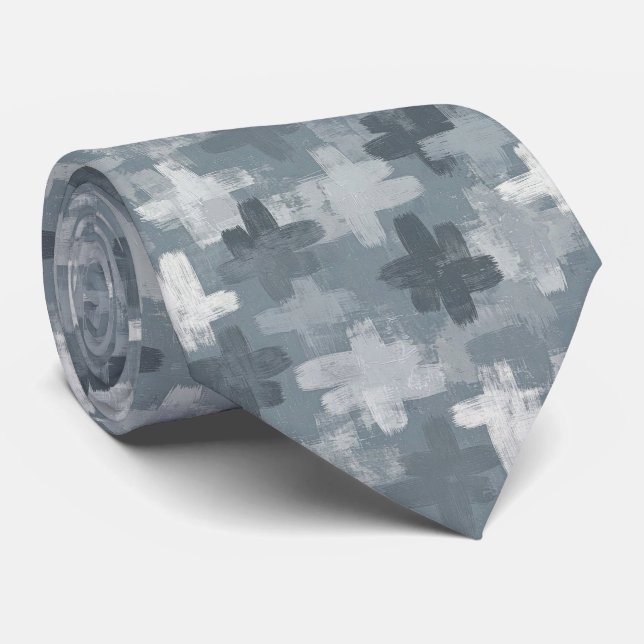 Cravate Bleu Ardoise Faux Soie | Style Designer Abstrait (Roulé)