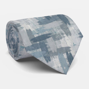 Cravate Bleu Ardoise Faux Soie Style Designer Abstrait