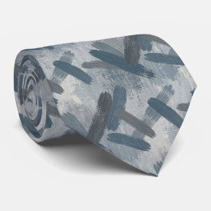Cravate Bleu Ardoise Faux Soie Style Designer Abstrait