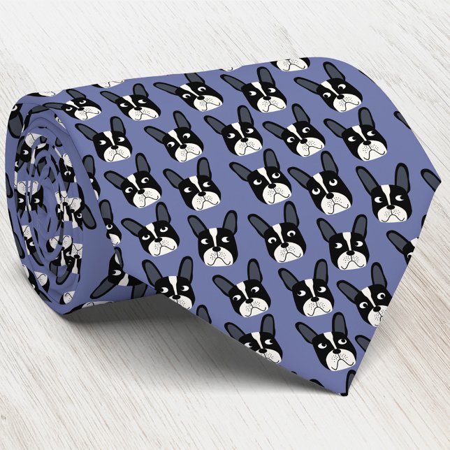 Cravate bleu Bulldog français (Pied French Bulldog pattern blue dog art neck tie)