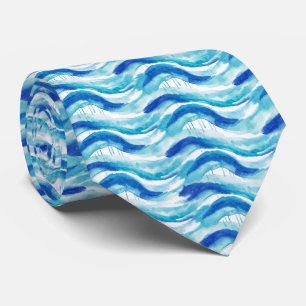 Cravate Bleu côtier vibrant et océan à l'aquarelle indigo