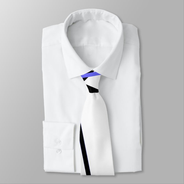 Cravate Bleu croisé et noir rayures sur blanc (Attaché)