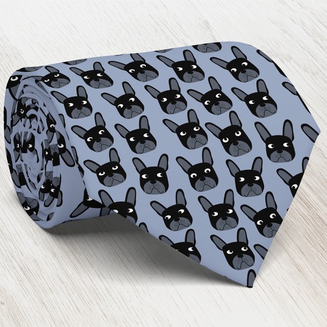Cravate bleu de Bulldog (Black French Bulldogs on a blue background fun dog art neck tie)