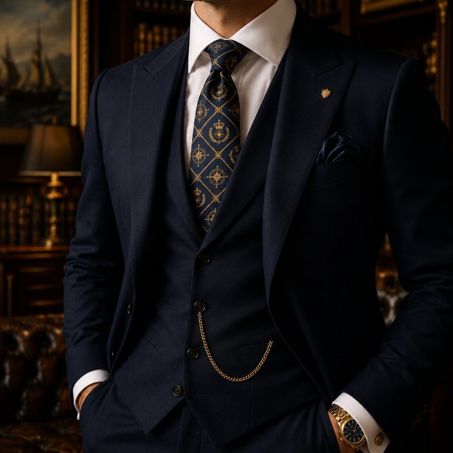 Cravate Bleu de la Royal Navy et Couronne Luxueuse Royale  (Créateur téléchargé)