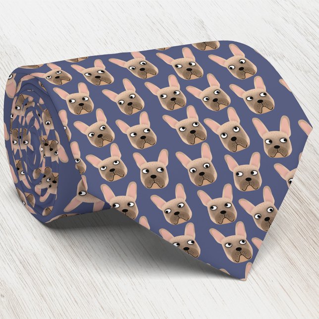 Cravate bleu de taureau français (Fawn French Bulldog blue dog art neck tie)