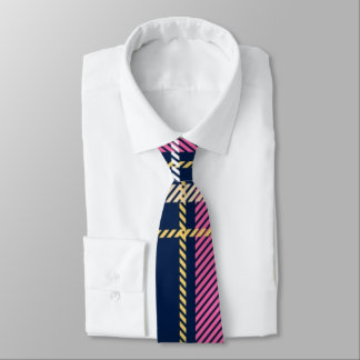 Cravate Bleu écossais Tartan Plaid rose blanc rayures