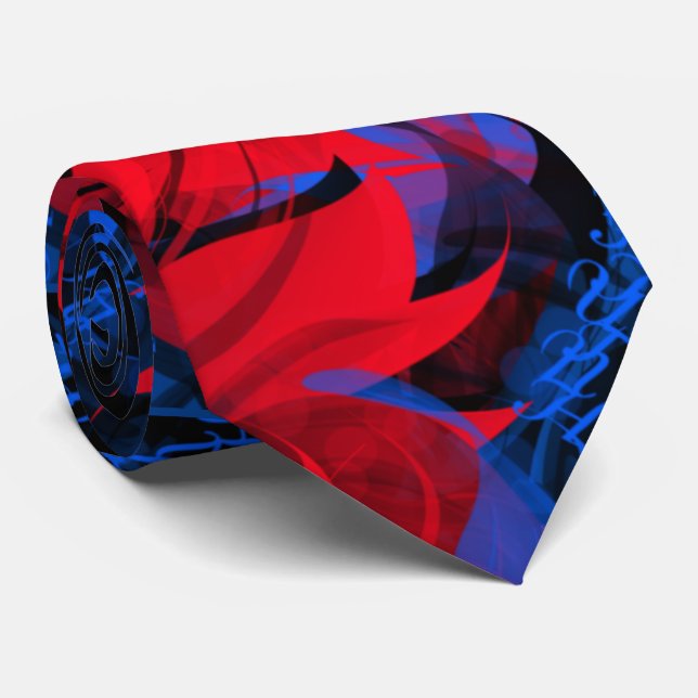 Cravate Bleu Électrique Rouge Motif Abstrait (Roulé)