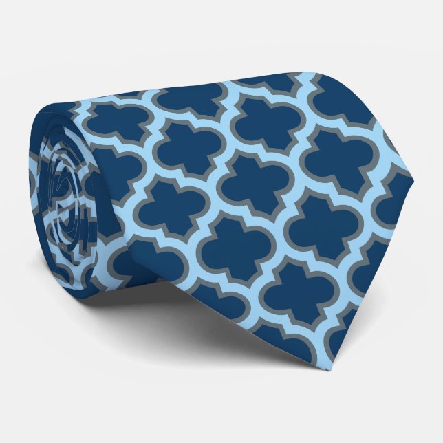 Cravate Bleu et Bébé Bleu Trellis, treillis, Quatrefoil (Roulé)