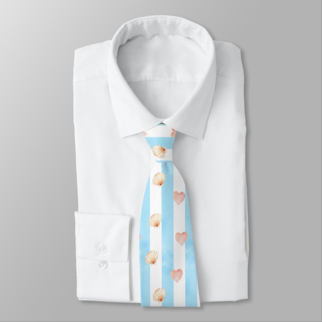 Cravate Bleu et blanc - Coeurs, Empreinte de patte, Coque (Attaché)