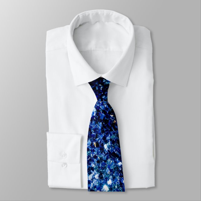 Cravate Bleu foncé profond brillant faux paillettes scinti (Attaché)