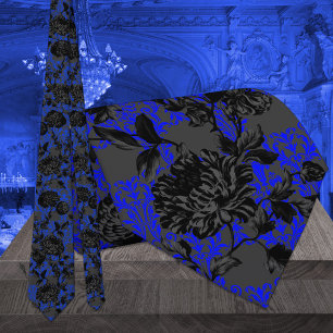 Cravate Bleu gothique et noir Floral Élégant Mariage