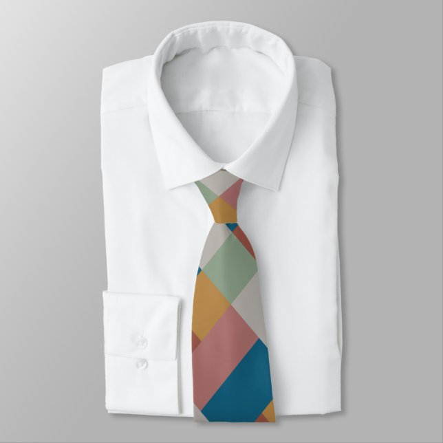 Cravate Bleu Gris Vert Terracotta Couleur Bloc (Attaché)