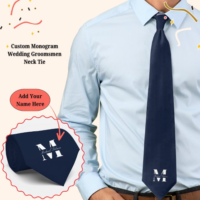 Cravate Bleu marine | Chemise de mariage à monogramme pers (Navy Blue | Custom Monogram Wedding Groomsmen Neck Tie)