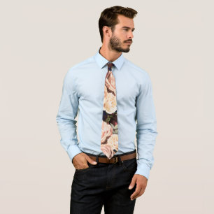 Cravate Bleu marine et roses florales Fleurs audacieuses