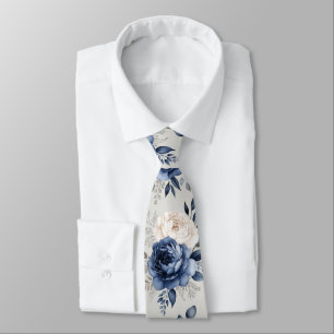 Cravate Bleu Marine & Rose Blanche