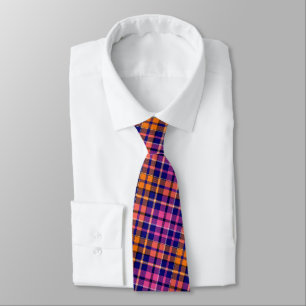 Cravate Bleu marine rose orange carreaux design tartan