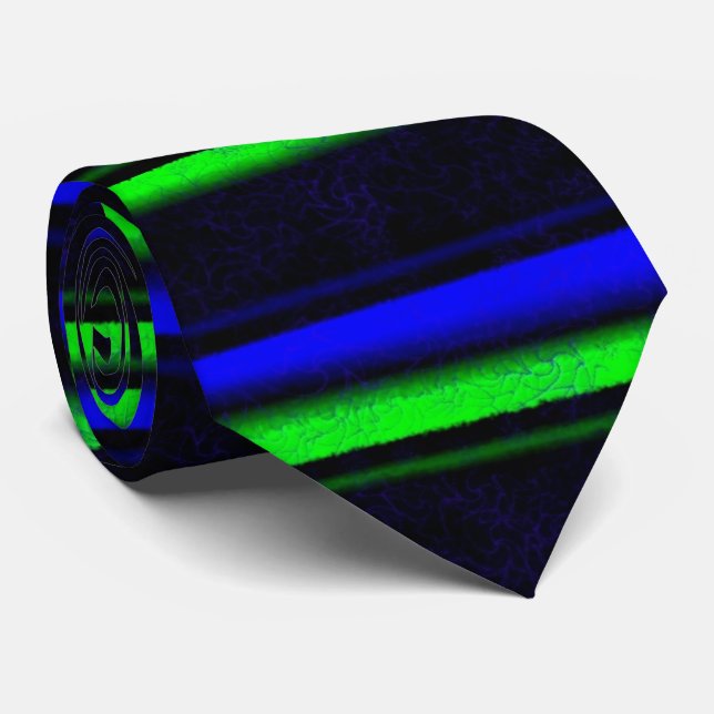 Cravate Bleu Noir Grandes Vertes (Roulé)