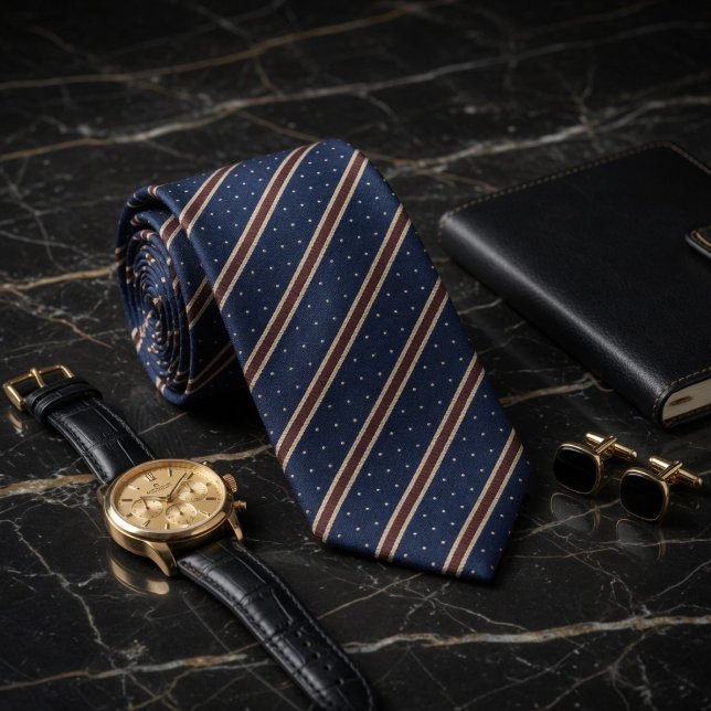 Cravate Bleu Nuit Classique et Rayures Cuivrées à Points É (Créateur téléchargé)