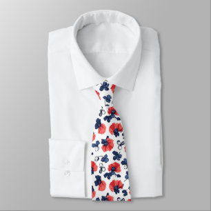 Cravate Bleu Nuit & Coquelicot Floral Vintage