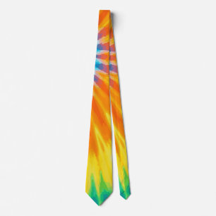 Cravate Bleu, Orange et Jaune Tie-Dye Vibrant, Audacieux
