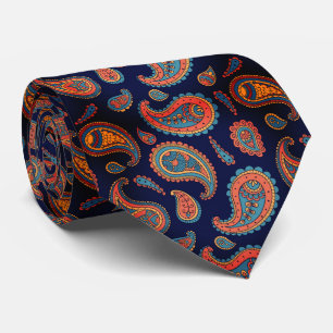 Cravate bleu orange Motif Paisley