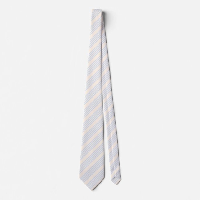 Cravate Bleu pâle et beige cinq rayures motif (Devant)