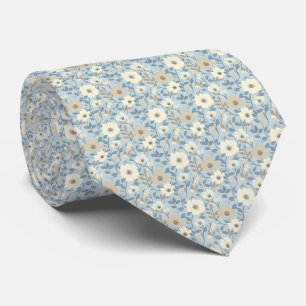 Cravate Bleu poussiéreux beige floral mariage marié garçon