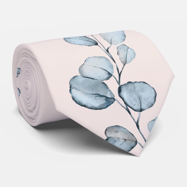Cravate Bleu Poussiéreux Eucalyptus Verdure Mariage Rose P (Roulé)