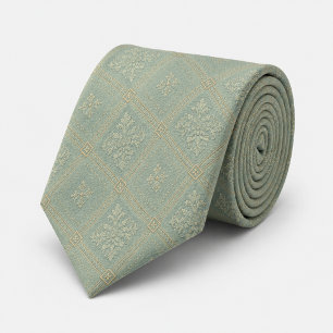 Cravate Bleu Poussiéreux Or Diamant Damassé Royal Jacquard