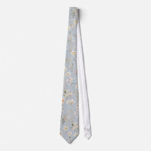 Cravate Bleu Poussiéreux Pâle Fleur Sauvage Aquarelle Pers