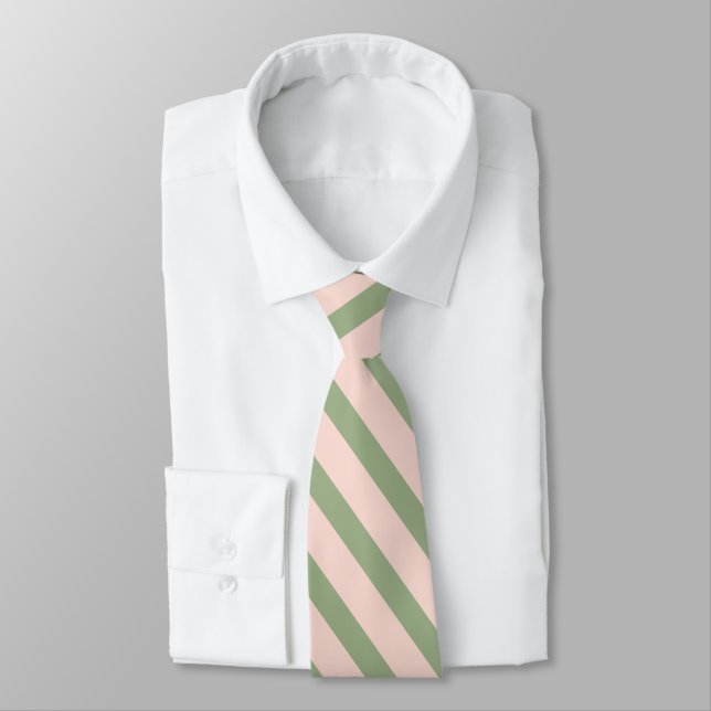 Cravate Bleu rose et vert sage Bandes géométriques (Attaché)